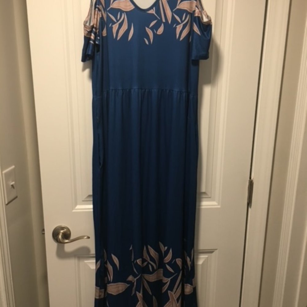 Blue and tan long maxi dress